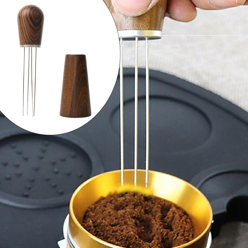 Coffee Loosener 4 Needle Type with Wooden Handle Coffee Stirring Powder