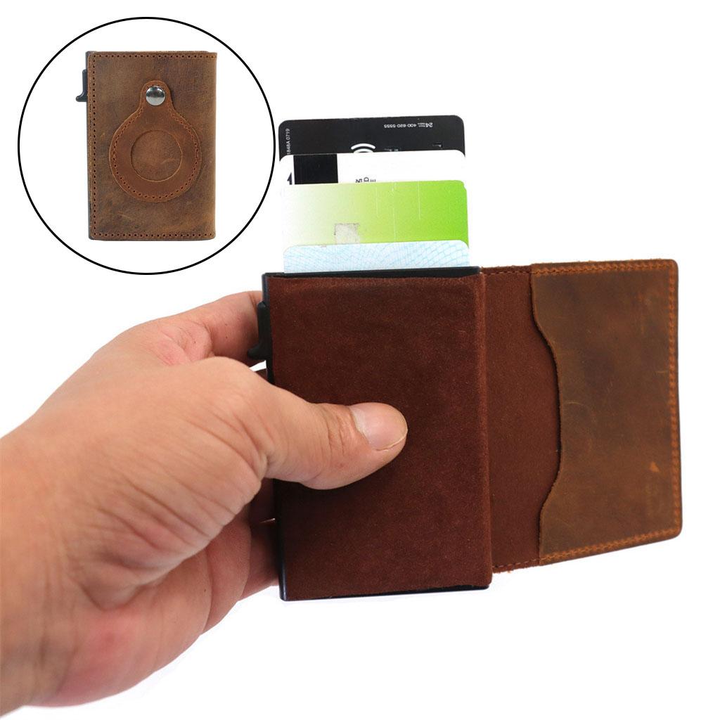 Retro Leather Wallet Slim Anti-Lost Cash Card Multifunctional Pocket Brown
