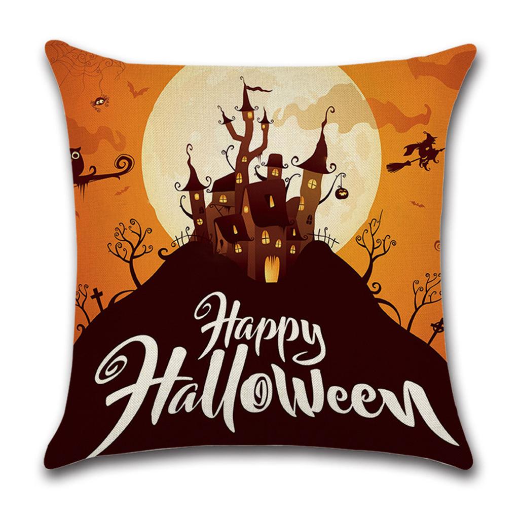 3pcs Soft Linen Pillowcase Halloween Lantern Bedroom Living Room Decor Brown