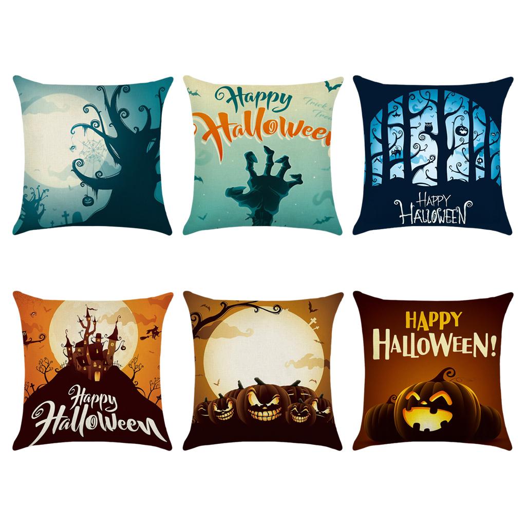 3pcs Soft Linen Pillowcase Halloween Lantern Bedroom Living Room Decor Brown