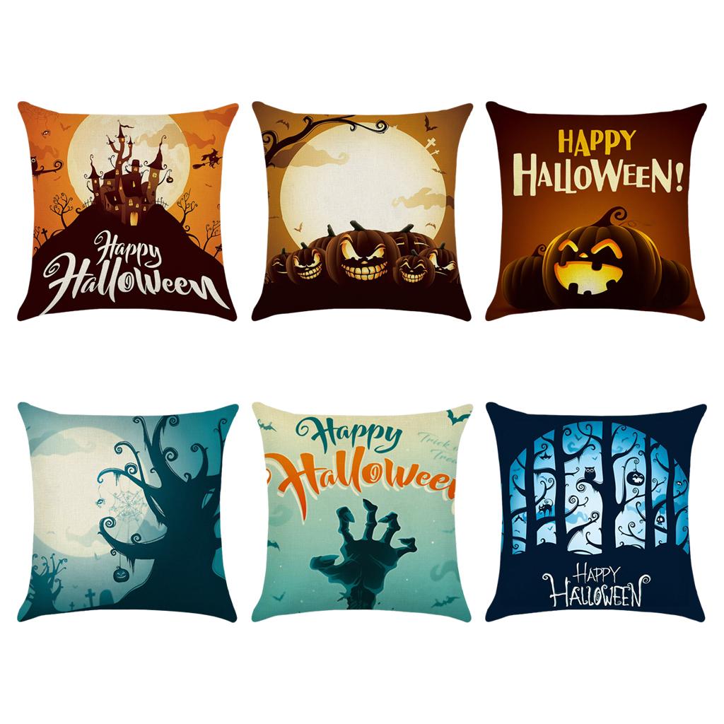 3pcs Soft Linen Pillowcase Halloween Lantern Bedroom Living Room Decor Brown