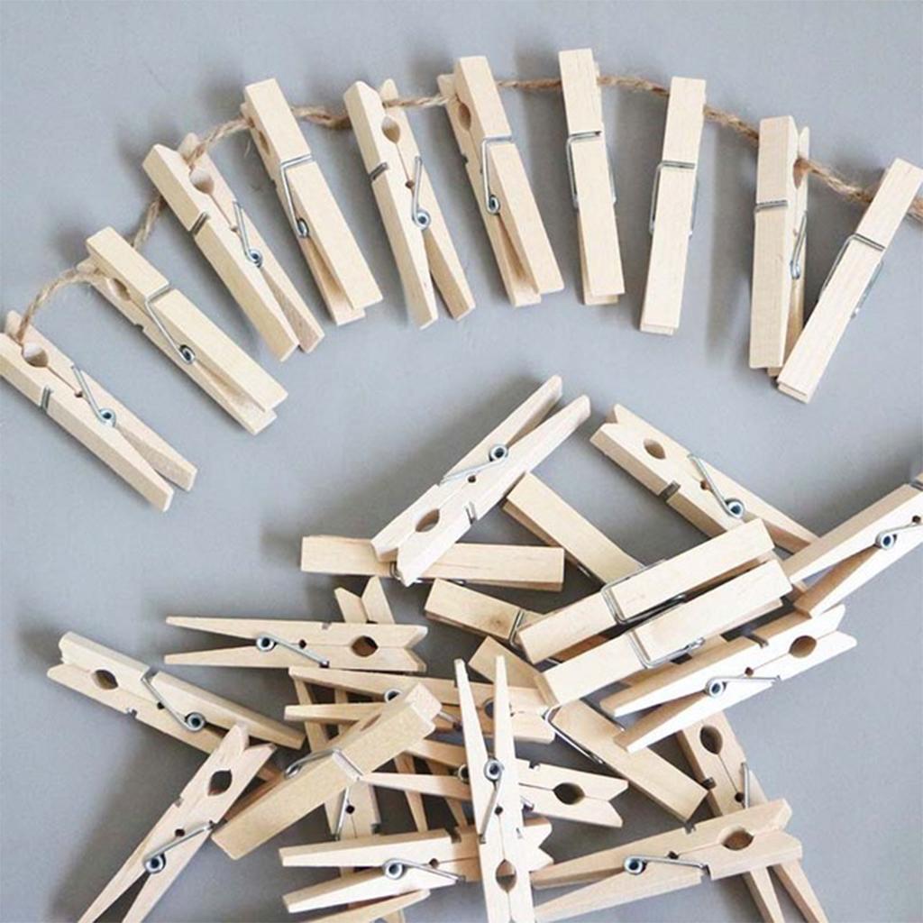 100 PCS Mini Wooden Clothes Photo Clip Clothespin Craft Clips Snack Clip