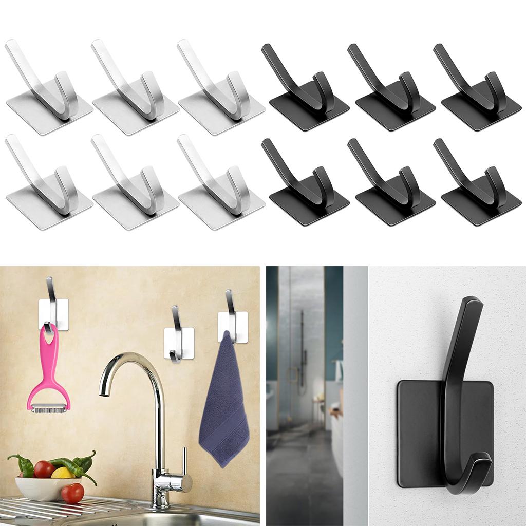 6pcs Hooks Towel Hooks Hanging Hooks for Kitchen Bathroom Home Accessories Silver