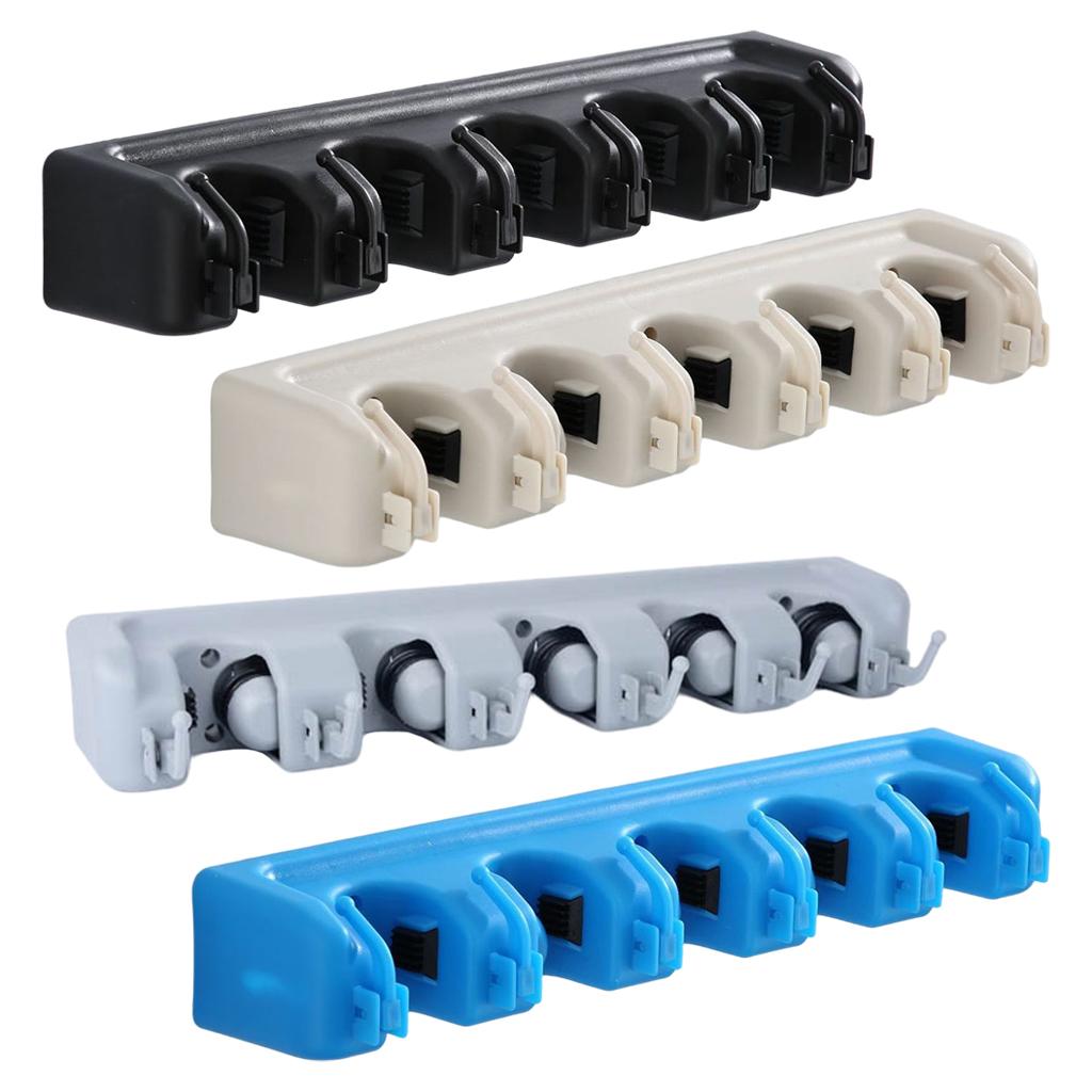 Plastic Mop Holder 5 Slots 6 Hooks Dusters Household Bathroom Accessories Gray