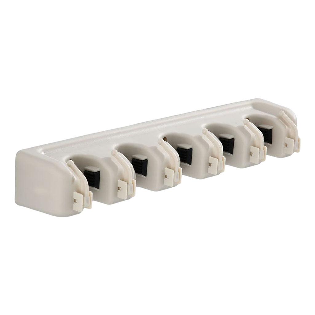 Plastic Mop Holder 5 Slots 6 Hooks Dusters Household Bathroom Accessories Beige
