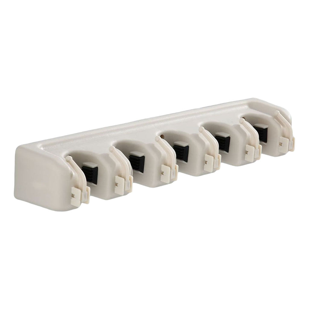 Plastic Mop Holder 5 Slots 6 Hooks Dusters Household Bathroom Accessories Beige