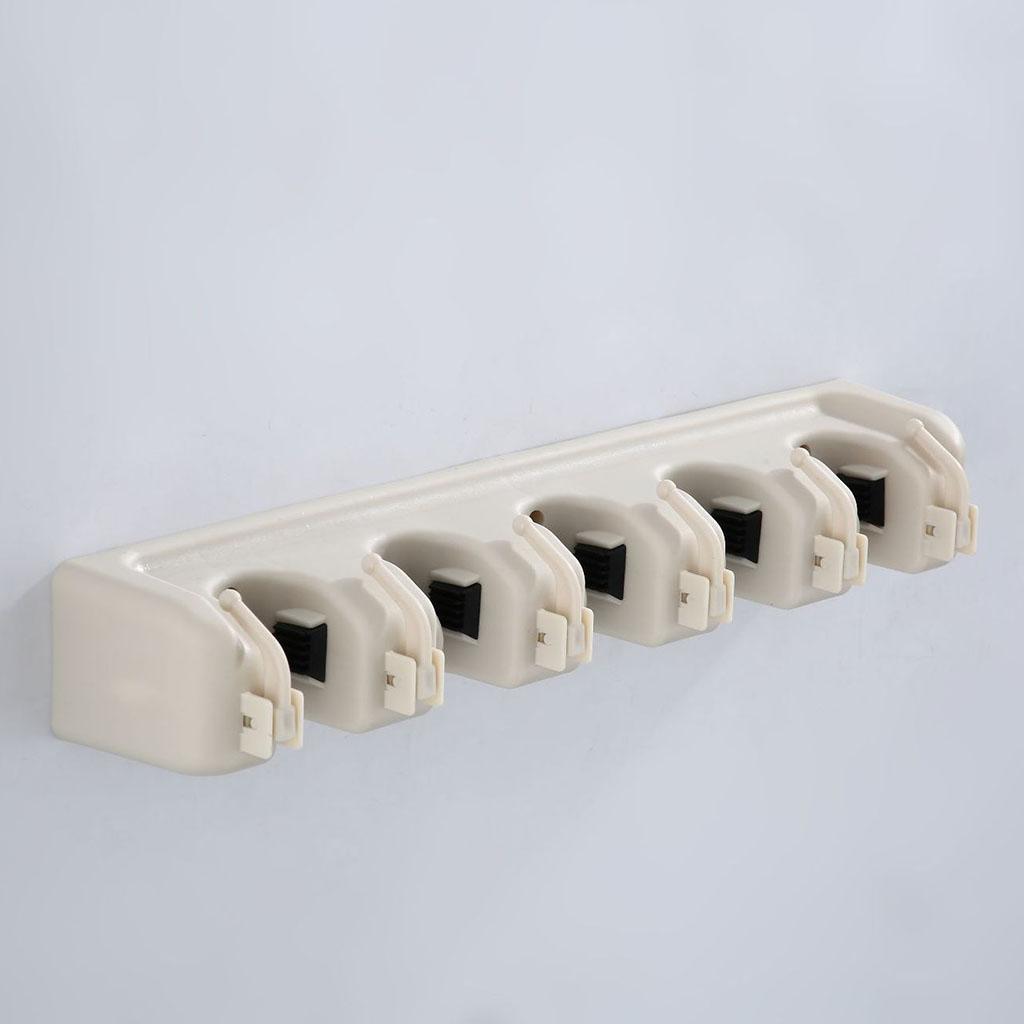 Plastic Mop Holder 5 Slots 6 Hooks Dusters Household Bathroom Accessories Beige