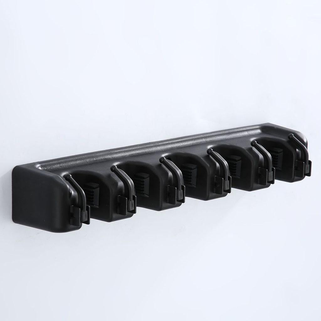 Plastic Mop Holder 5 Slots 6 Hooks Dusters Household Bathroom Accessories Black
