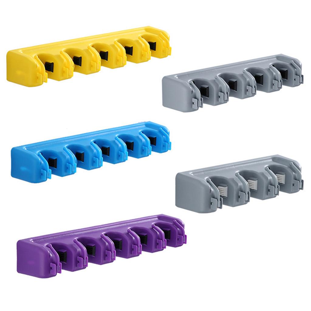 Plastic Mop Holder 5 Slots 6 Hooks Dusters Household Bathroom Accessories Blue
