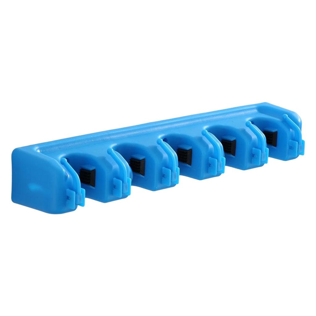 Plastic Mop Holder 5 Slots 6 Hooks Dusters Household Bathroom Accessories Blue