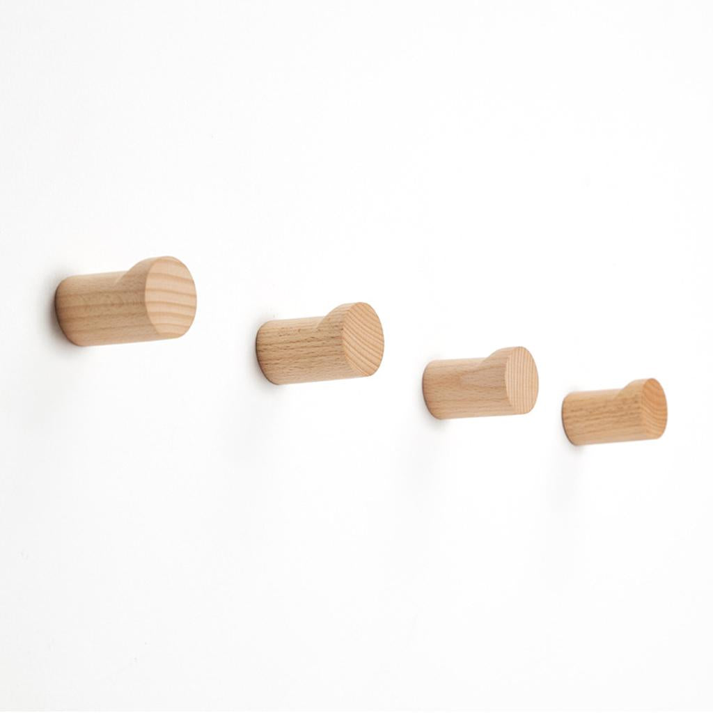 6 PCS Decorative Wall Hooks Kitchen Bathroom Door Wooden Hooks Light Brown
