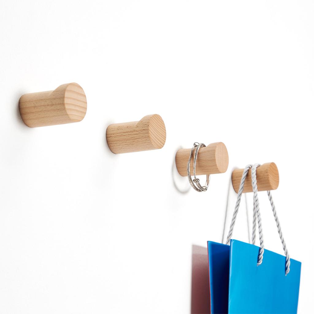 6 PCS Decorative Wall Hooks Kitchen Bathroom Door Wooden Hooks Light Brown