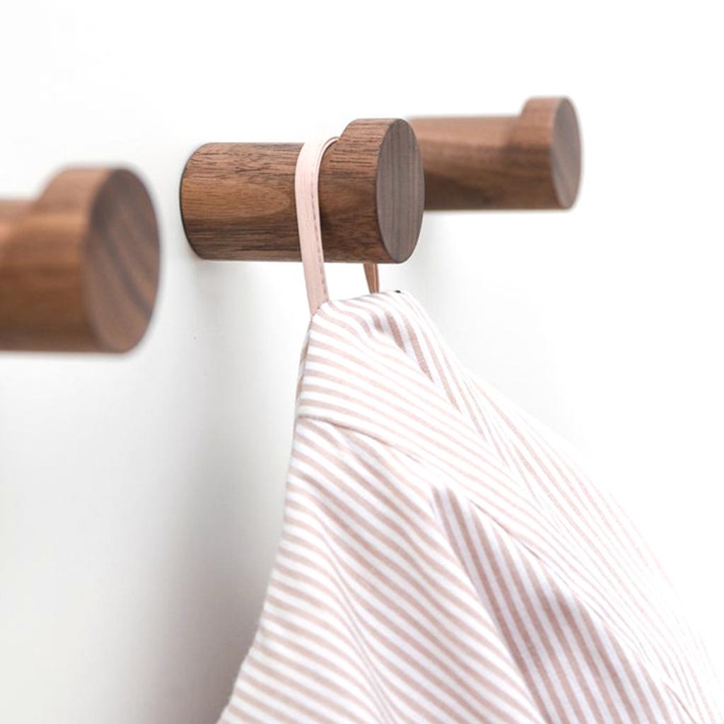 6 PCS Decorative Wall Hooks Kitchen Bathroom Door Wooden Hooks Dark Brown