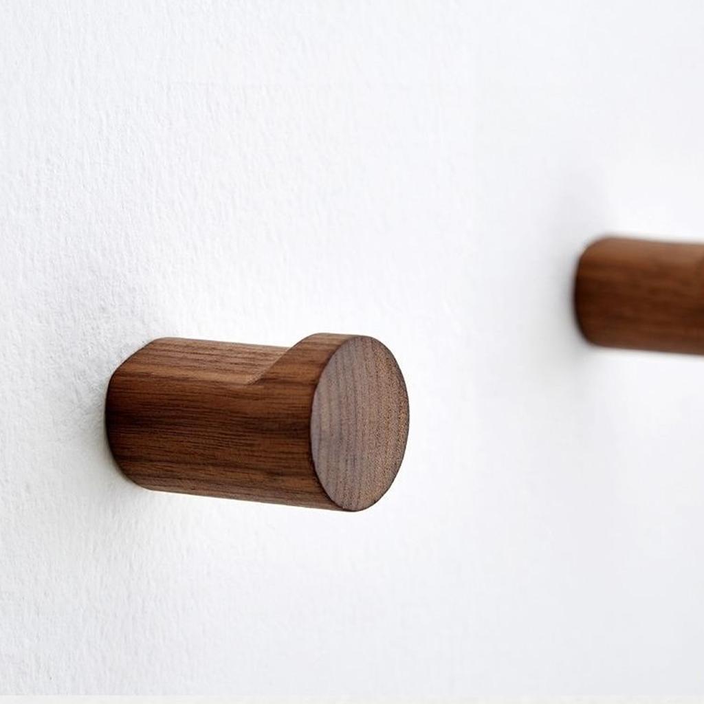 6 PCS Decorative Wall Hooks Kitchen Bathroom Door Wooden Hooks Dark Brown