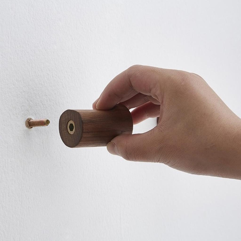 6 PCS Decorative Wall Hooks Kitchen Bathroom Door Wooden Hooks Dark Brown