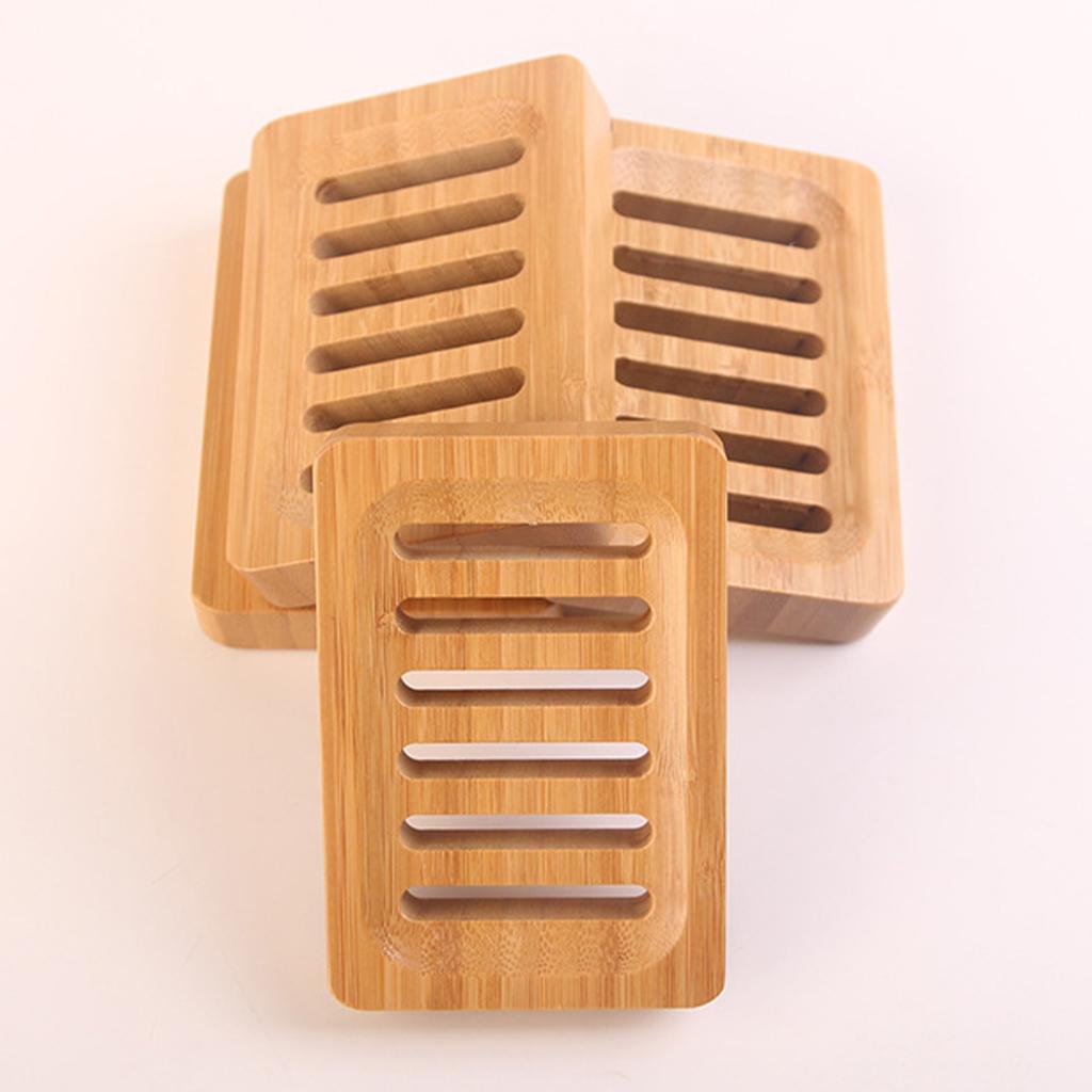 Bamboo Soap Dish Bar Wooden Clean Tray for Shower Kitchen Countertop