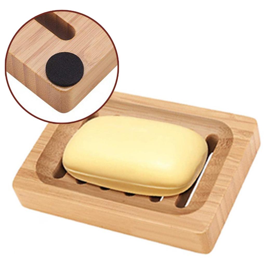 Bamboo Soap Dish Bar Wooden Clean Tray for Shower Kitchen Countertop
