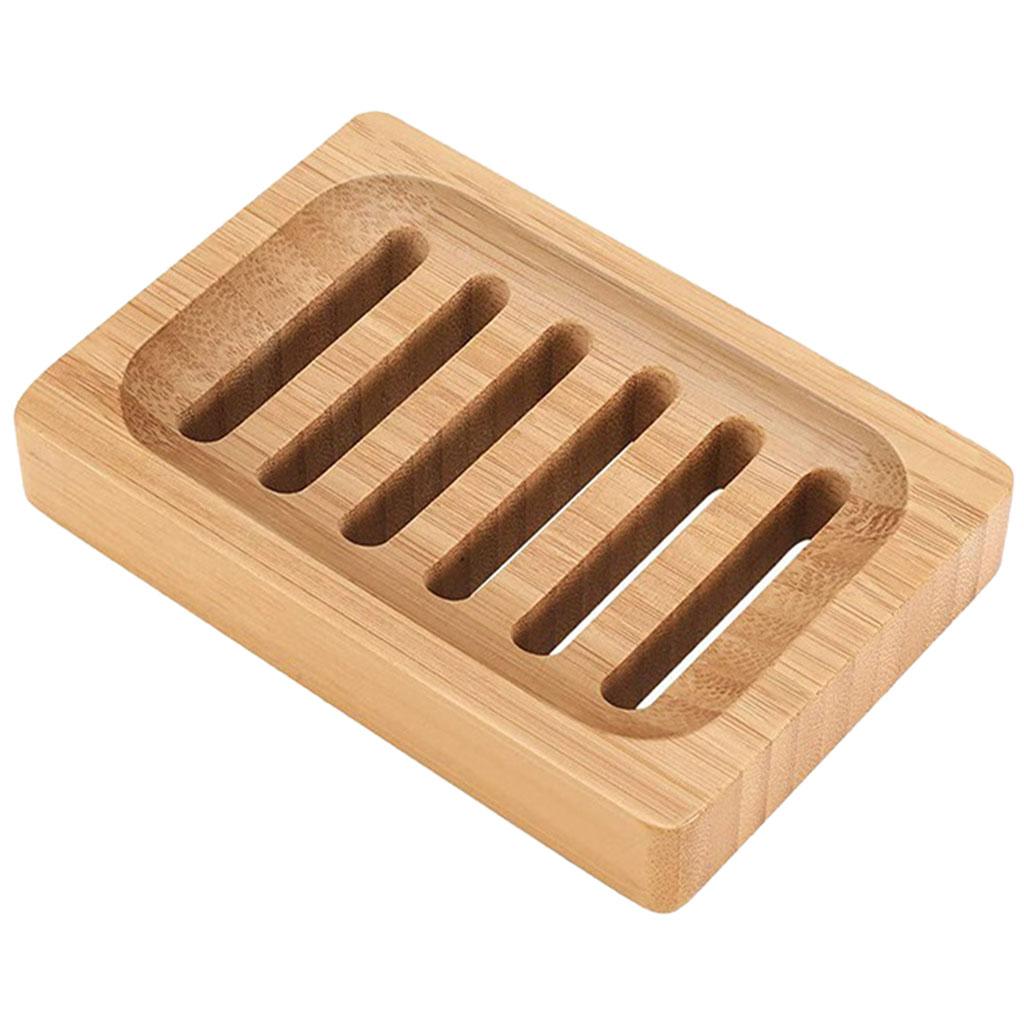 Bamboo Soap Dish Bar Wooden Clean Tray for Shower Kitchen Countertop