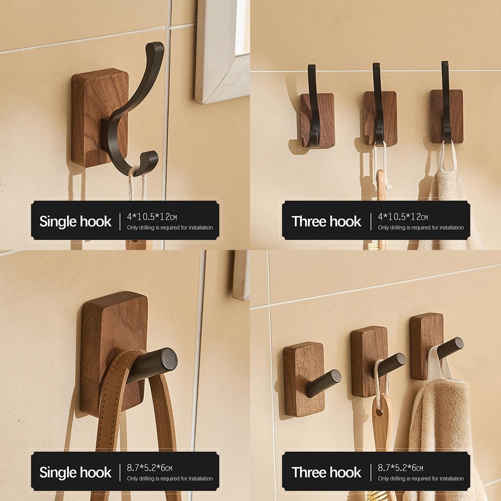 Walnut Coat Hooks Wall Hanger Bathroom Decorative for Hanging Clothes Towel 1pcs Dual Hook
