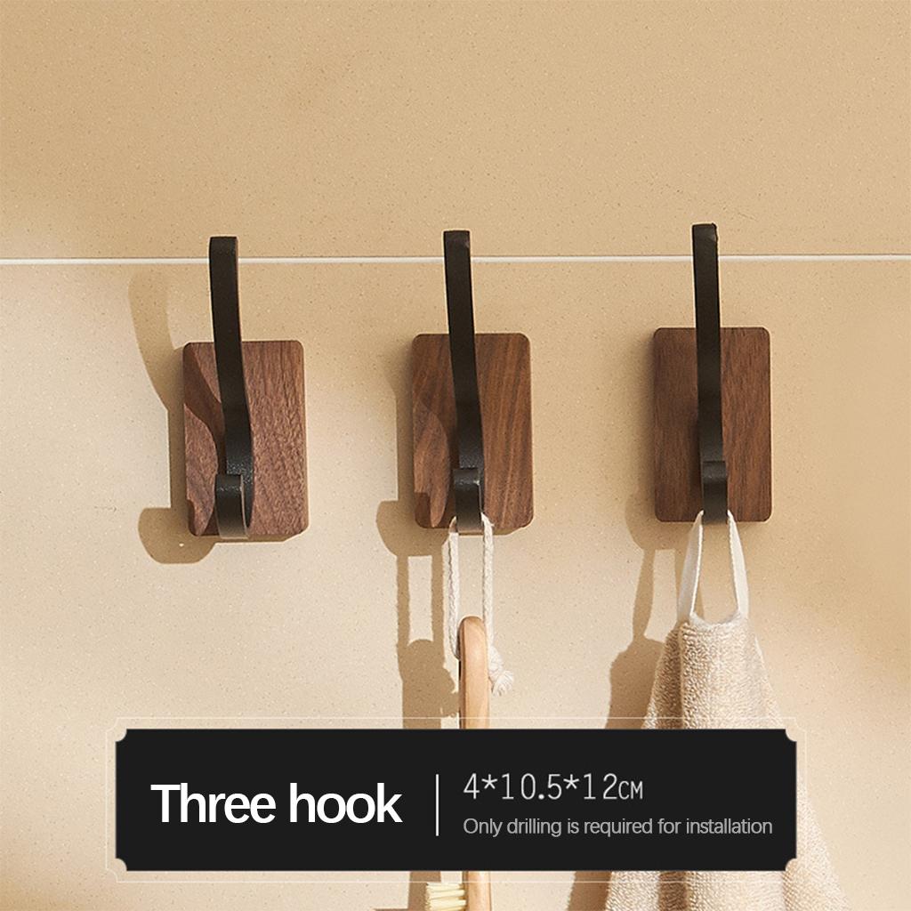 Walnut Coat Hooks Wall Hanger Bathroom Decorative for Hanging Clothes Towel 3pcs Dual Hook