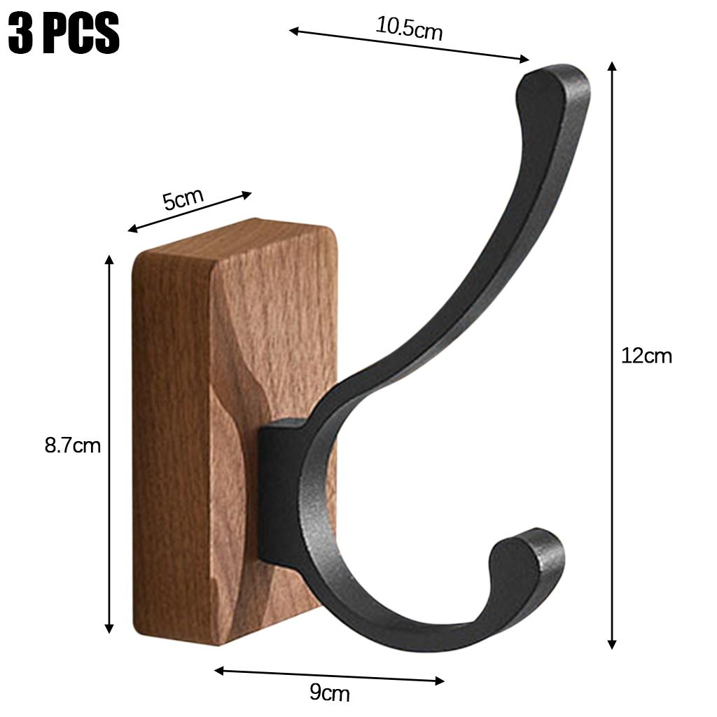 Walnut Coat Hooks Wall Hanger Bathroom Decorative for Hanging Clothes Towel 3pcs Dual Hook