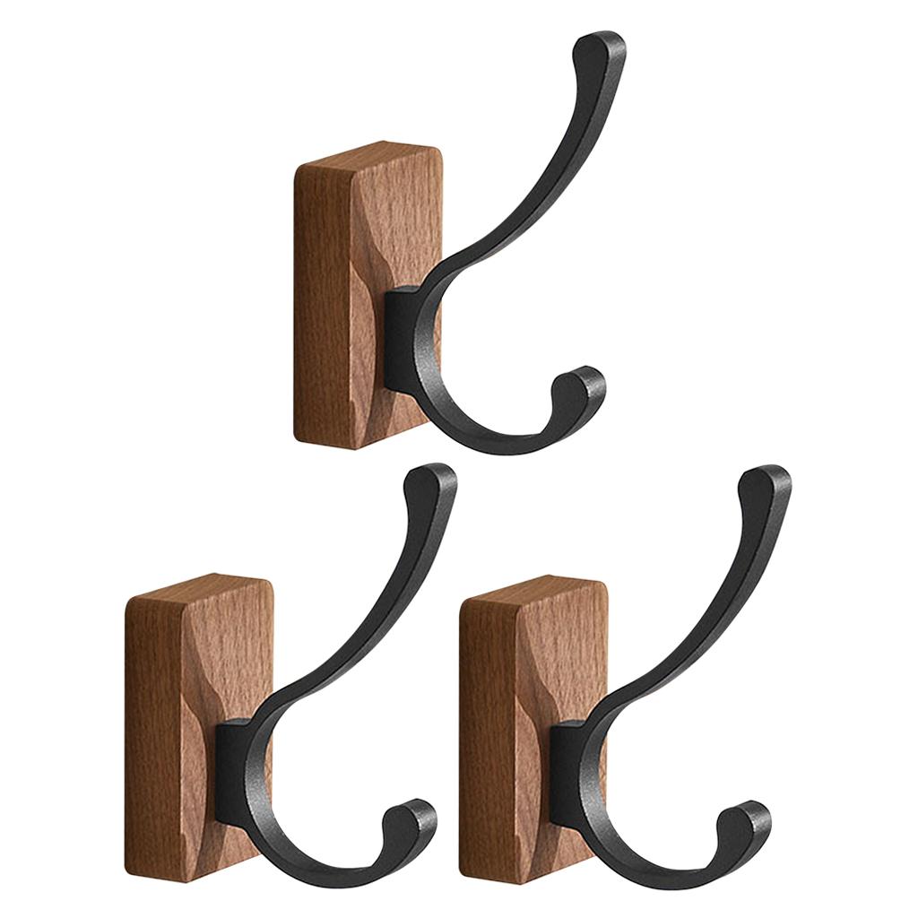 Walnut Coat Hooks Wall Hanger Bathroom Decorative for Hanging Clothes Towel 3pcs Dual Hook