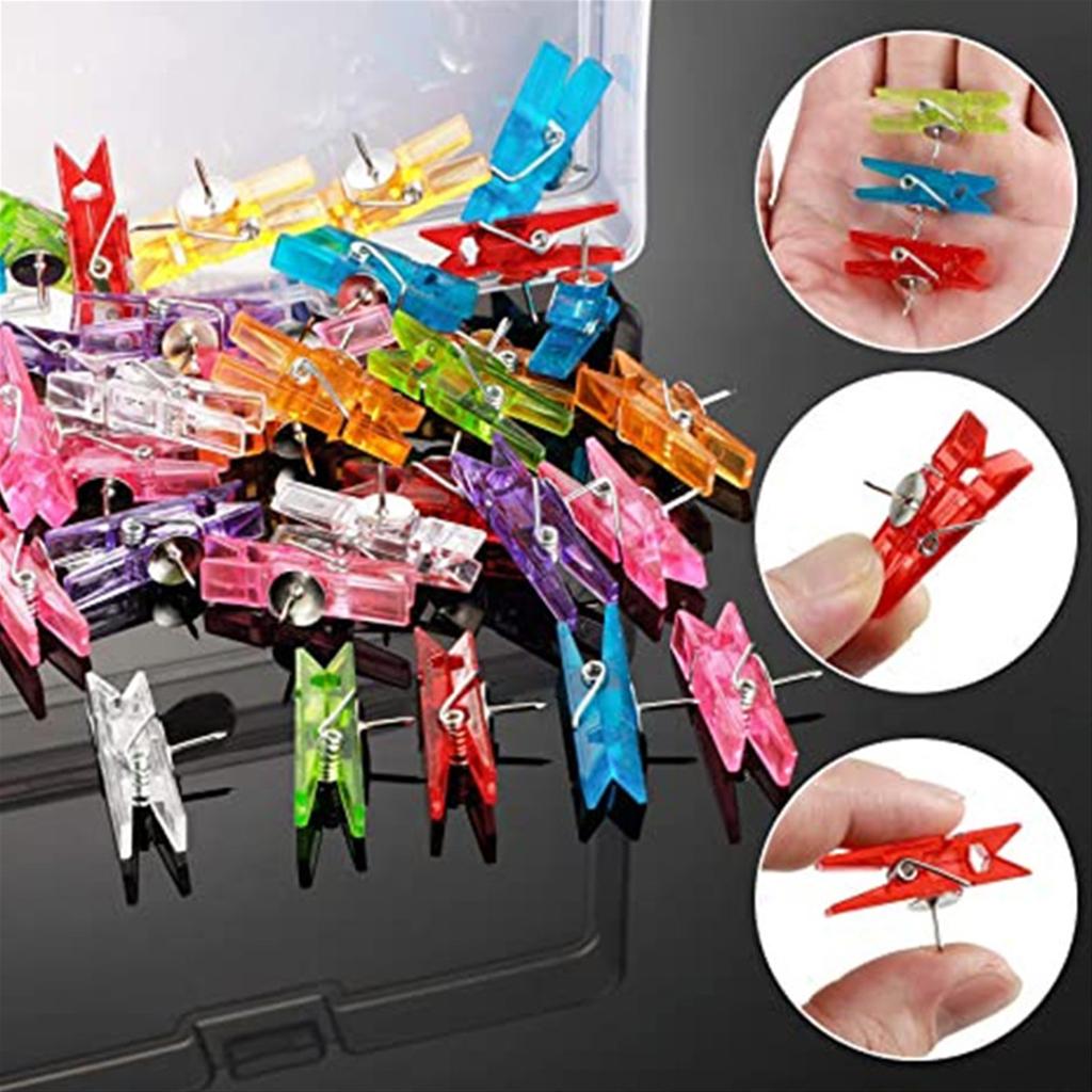 50-Pack Plastic Thumb Tacks Clips with Pushpins Multiple Functions Colorful