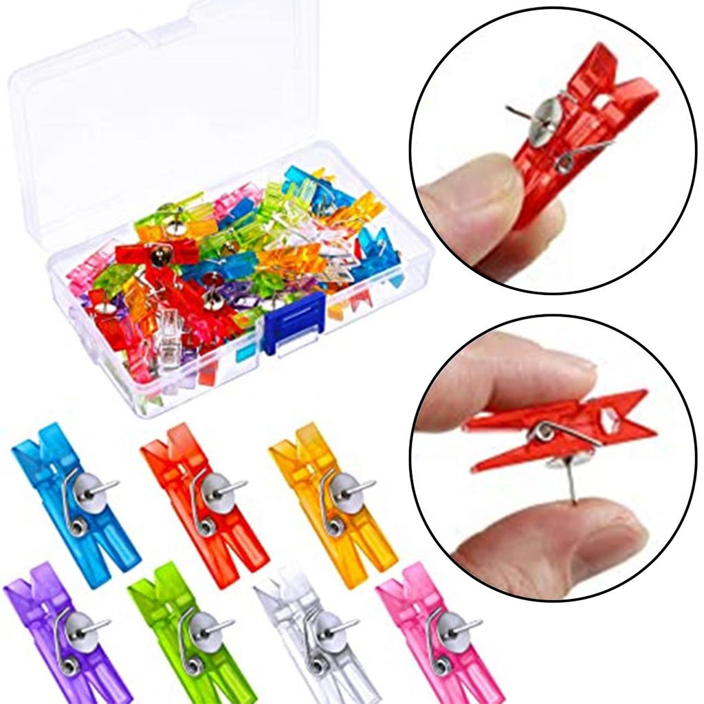 50-Pack Plastic Thumb Tacks Clips with Pushpins Multiple Functions Colorful
