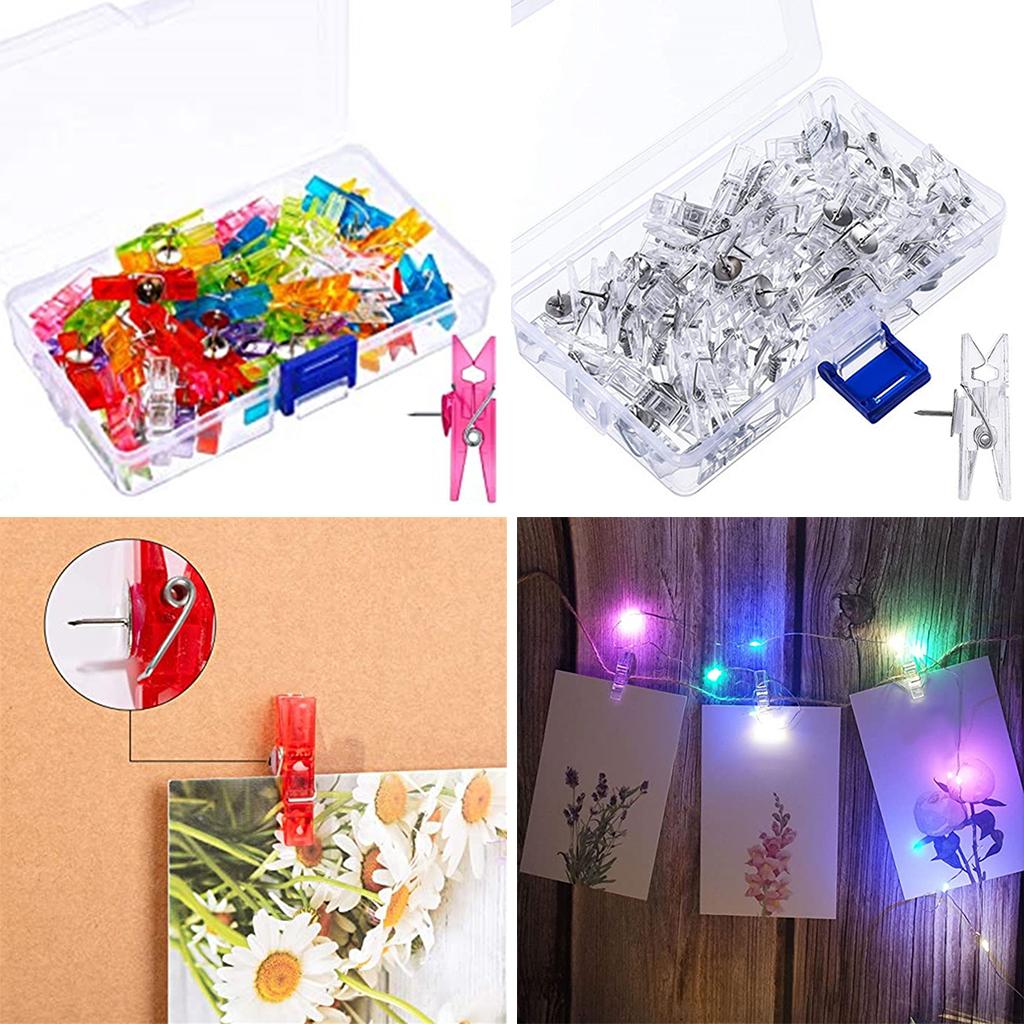 50-Pack Plastic Thumb Tacks Clips with Pushpins Multiple Functions Colorful