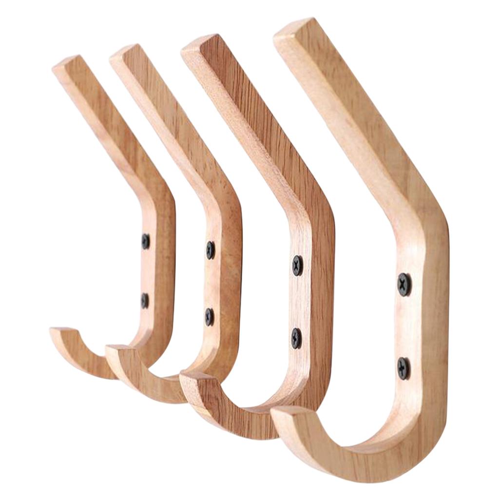 4Pcs Wall Hooks Hanger Wall Mounted Natural Wood for Living Room Hanging