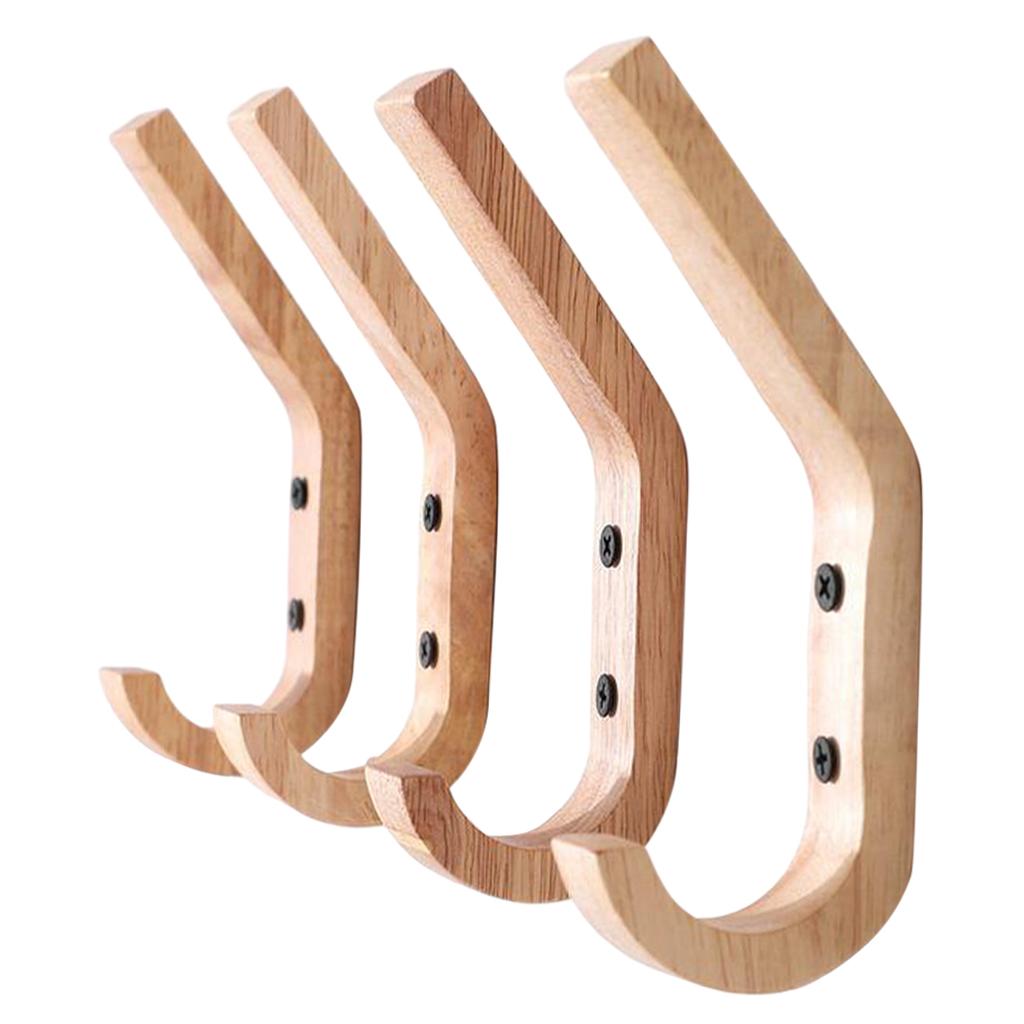 4Pcs Wall Hooks Hanger Wall Mounted Natural Wood for Living Room Hanging