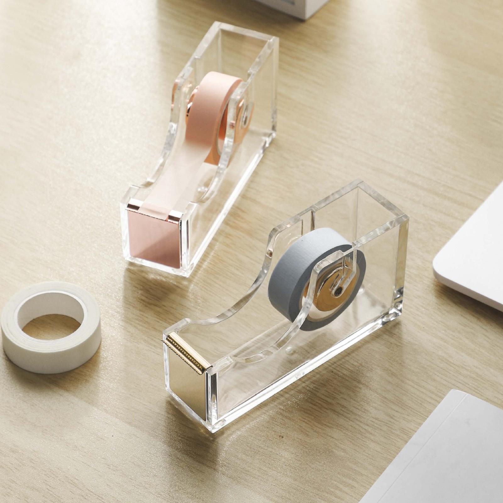 Tape Dispenser Acrylic Stationery Available Adhesive Organization for School Golden