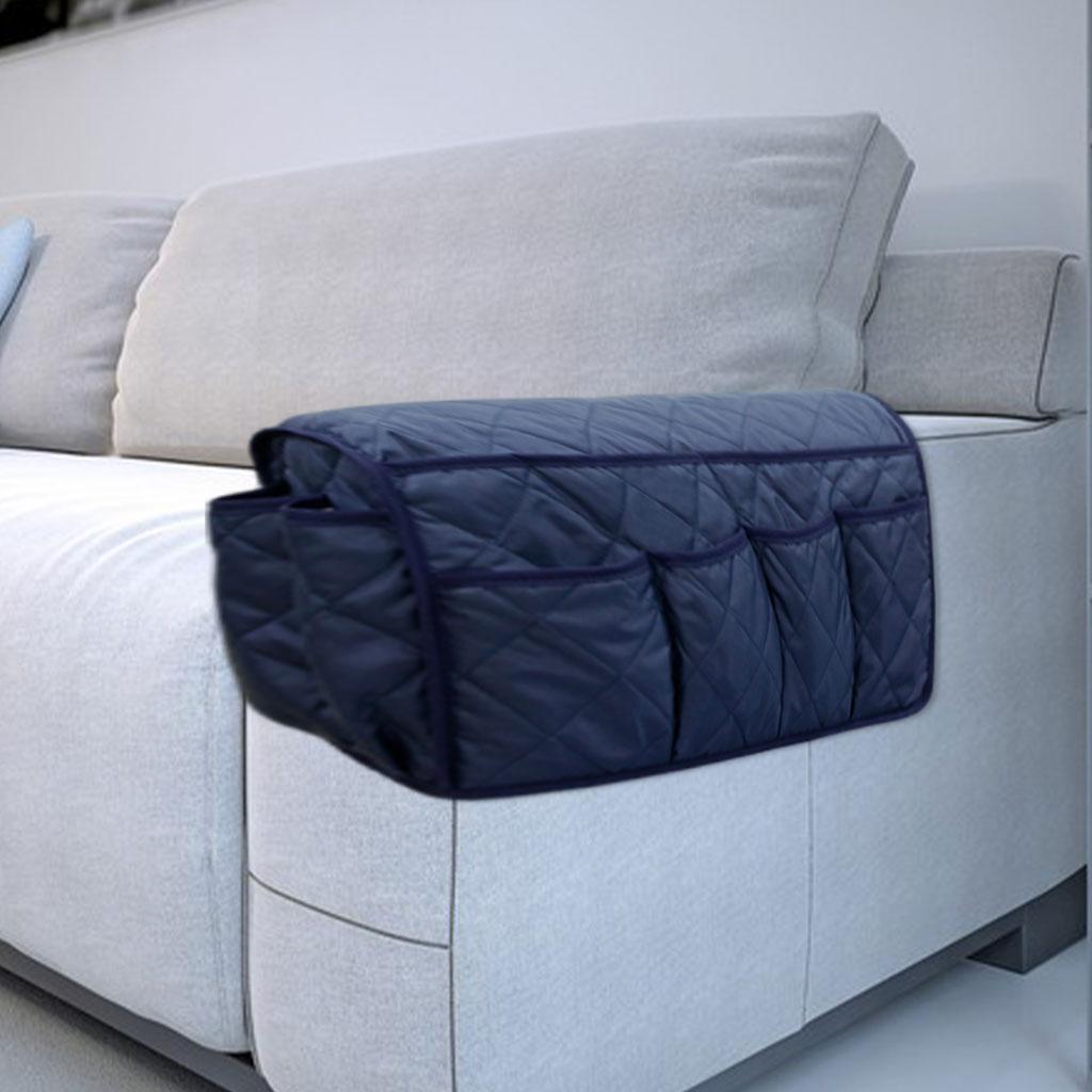 14 Pockets Sofa Armrest Organizer Hanging Storage Bag for Magazine DVD Phone Navy