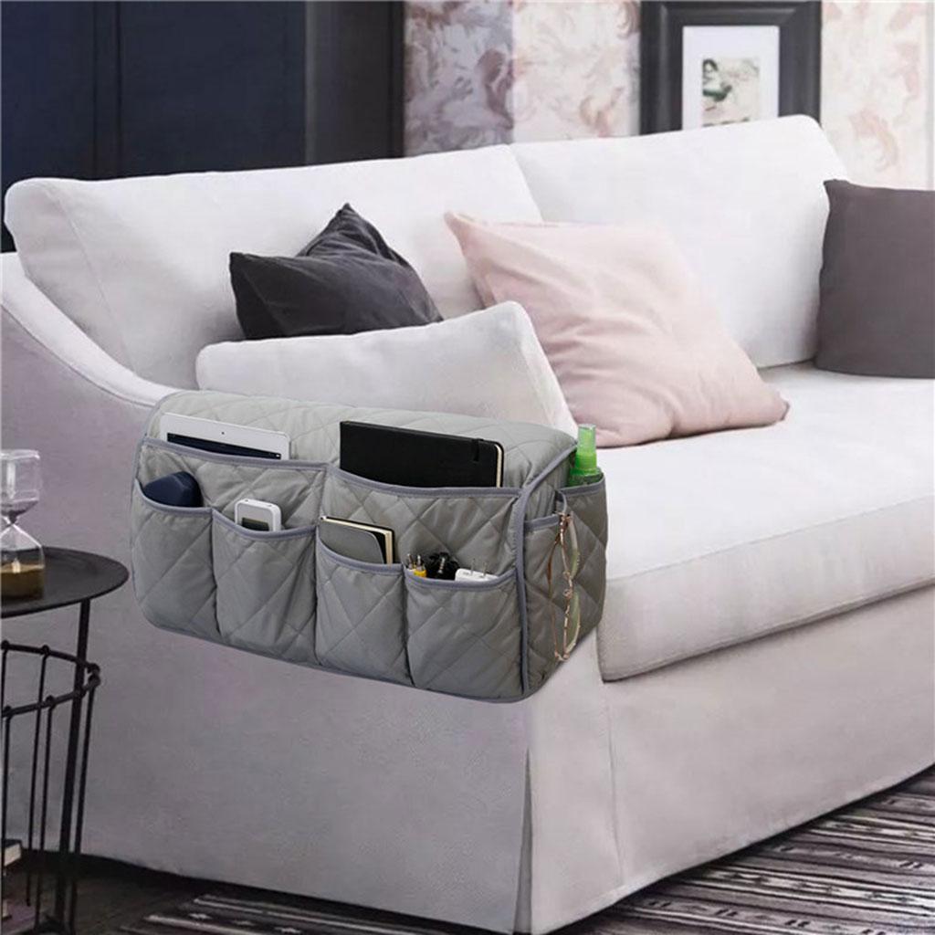 14 Pockets Sofa Armrest Organizer Hanging Storage Bag for Magazine DVD Phone Navy
