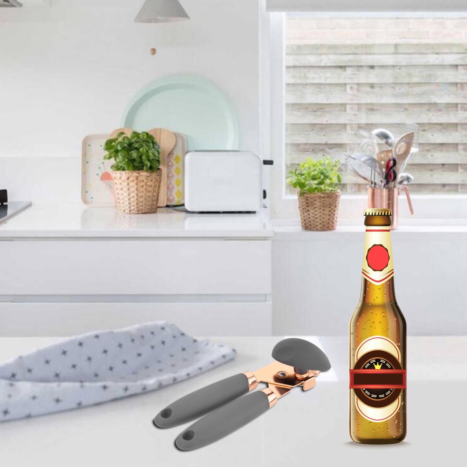Multifunction Can Opener with Sharp Blade Durable for Chef Bee Elderly gray