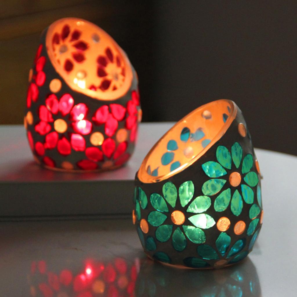 2Pcs Mosaic Candle Holders Tea Light Candelabra Home Table Decor Rose Red