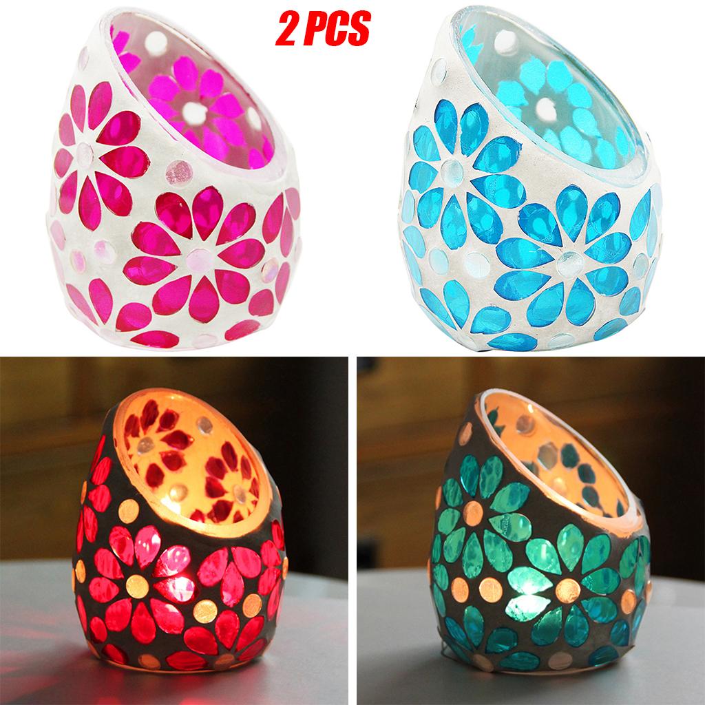 2Pcs Mosaic Candle Holders Tea Light Candelabra Home Table Decor Rose Red