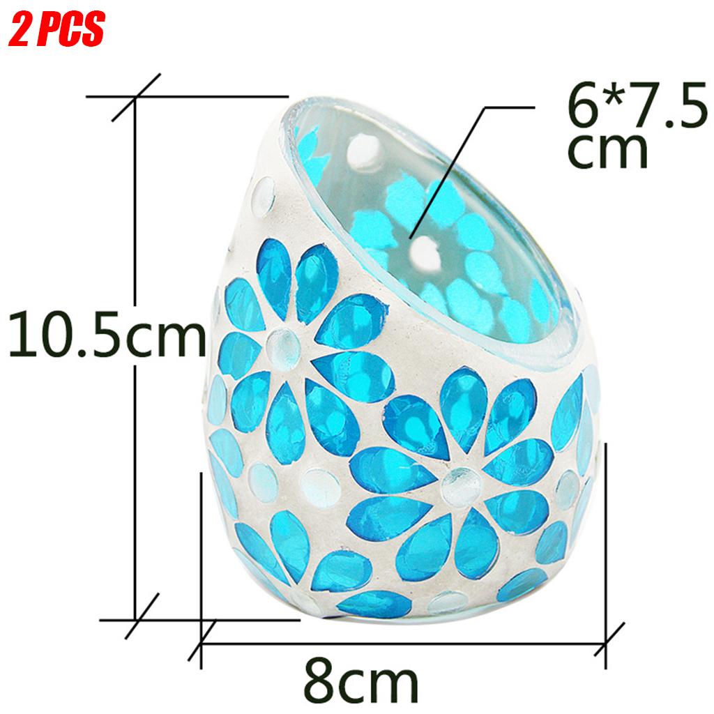 2Pcs Mosaic Candle Holders Tea Light Candelabra Home Table Decor Sky Blue