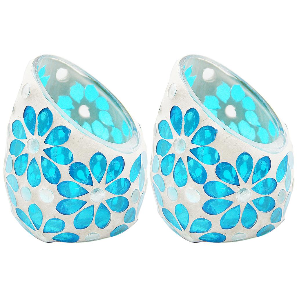 2Pcs Mosaic Candle Holders Tea Light Candelabra Home Table Decor Sky Blue
