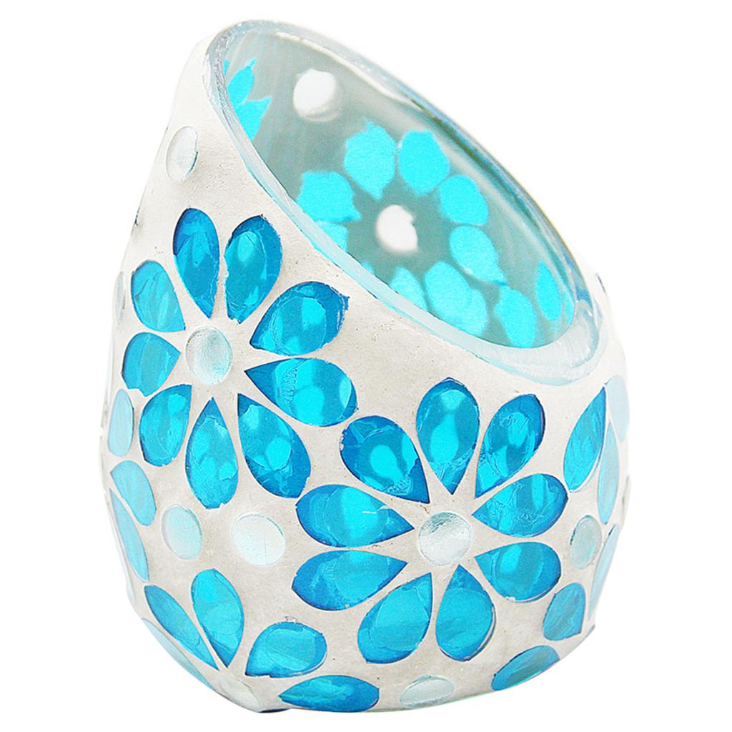 2Pcs Mosaic Candle Holders Tea Light Candelabra Home Table Decor Sky Blue
