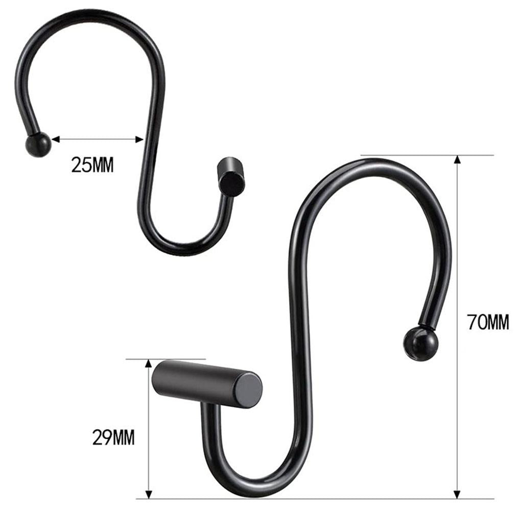 12x Premium Shower Curtain Hooks Set T Shaped Design for Bathroom (Black)