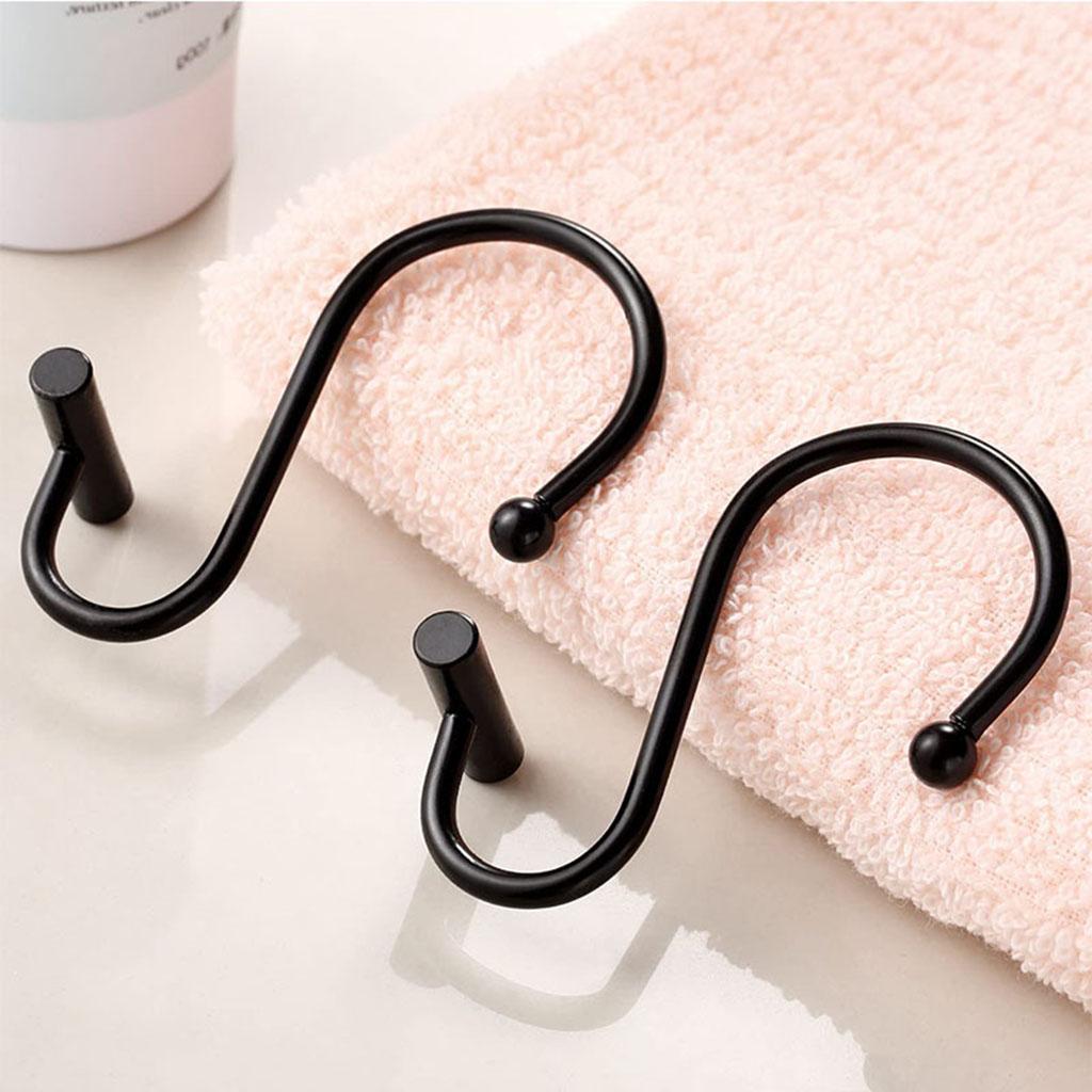 12x Premium Shower Curtain Hooks Set T Shaped Design for Bathroom (Black)