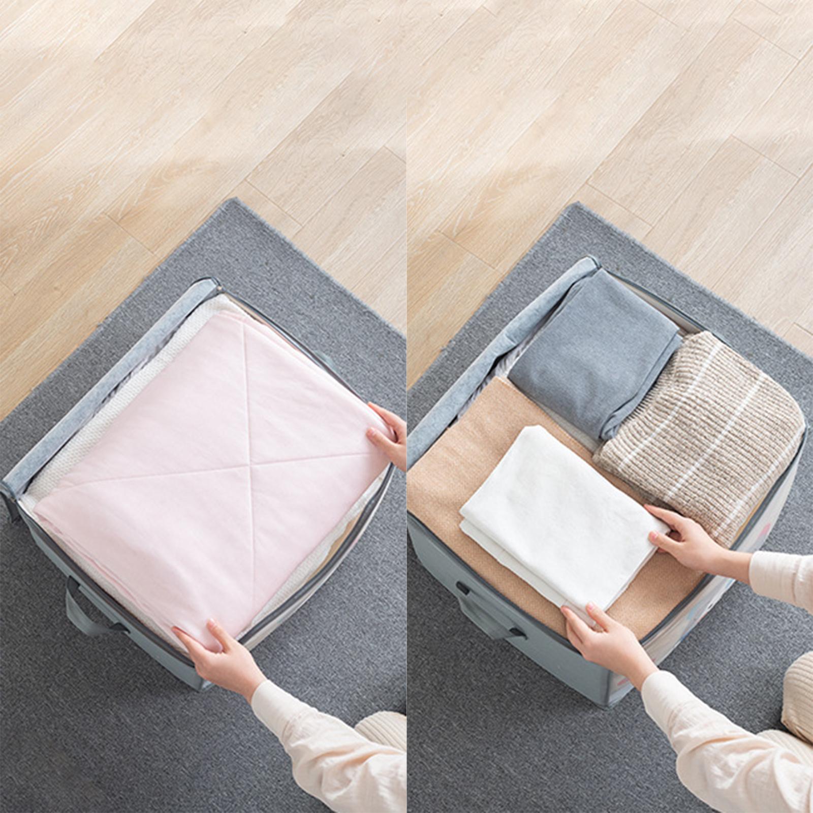 Foldable Closet Organizer Clear Window with Sturdy Zipper for Sweaters Gray horizontal