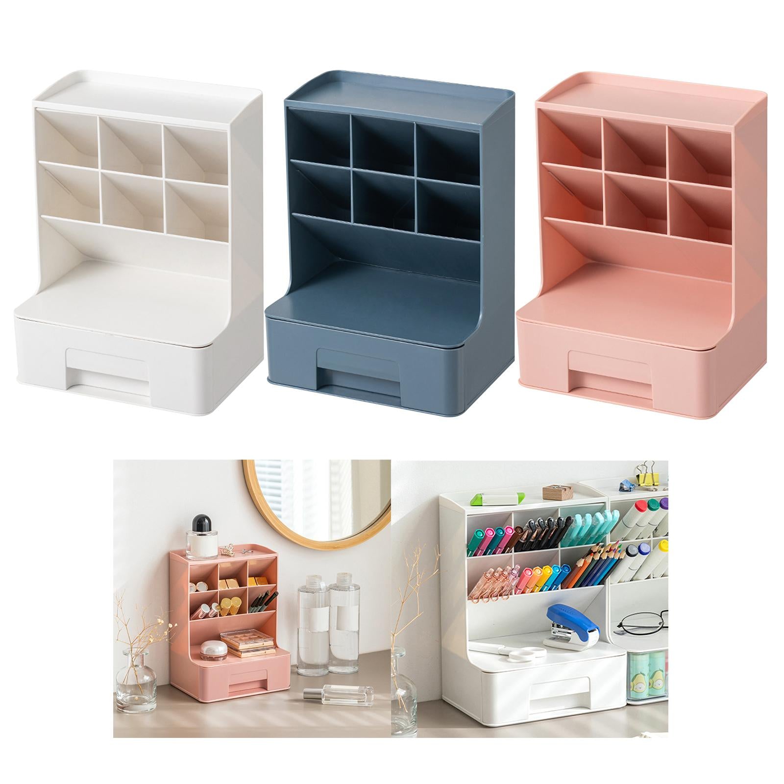 Multipurpose Pen Holder with Drawer Office Caddy for Office  White