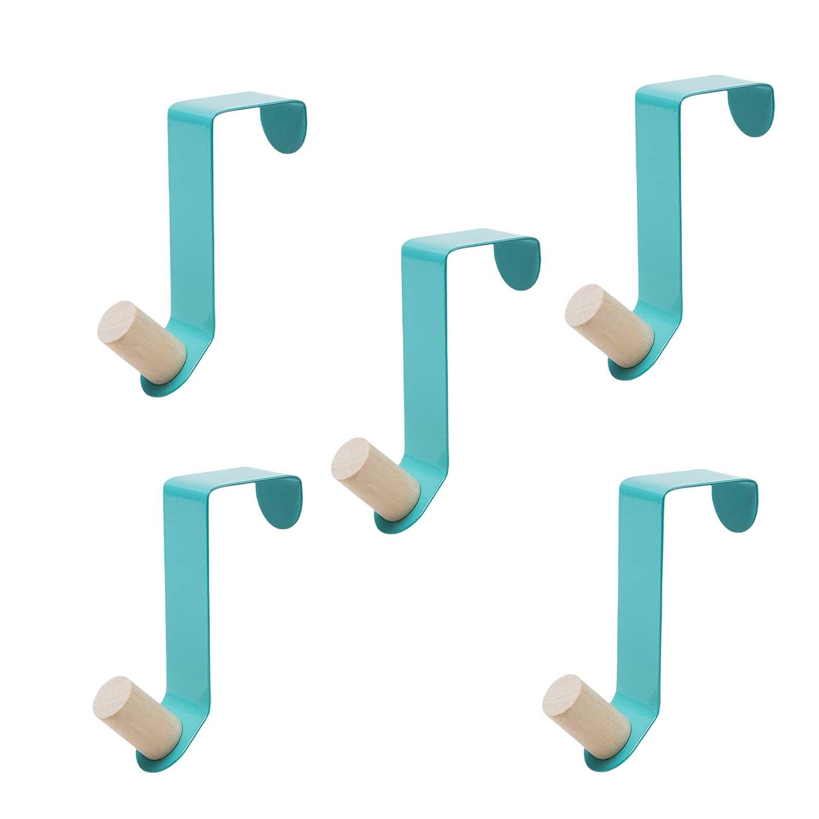 5 Pieces Cabinet Door Hooks Without Drilling Towel Holder for Hats Blue