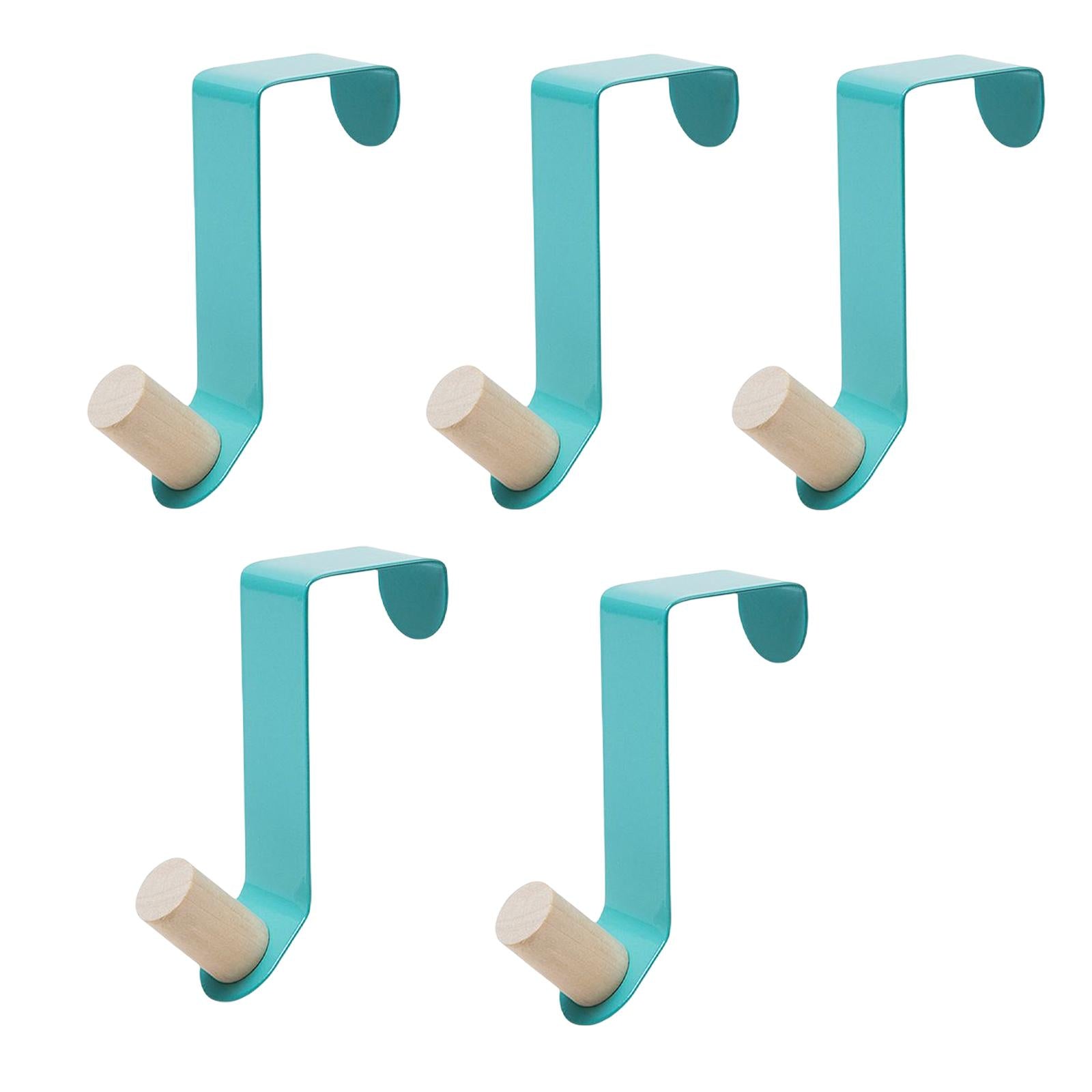 5 Pieces Cabinet Door Hooks Without Drilling Towel Holder for Hats Blue