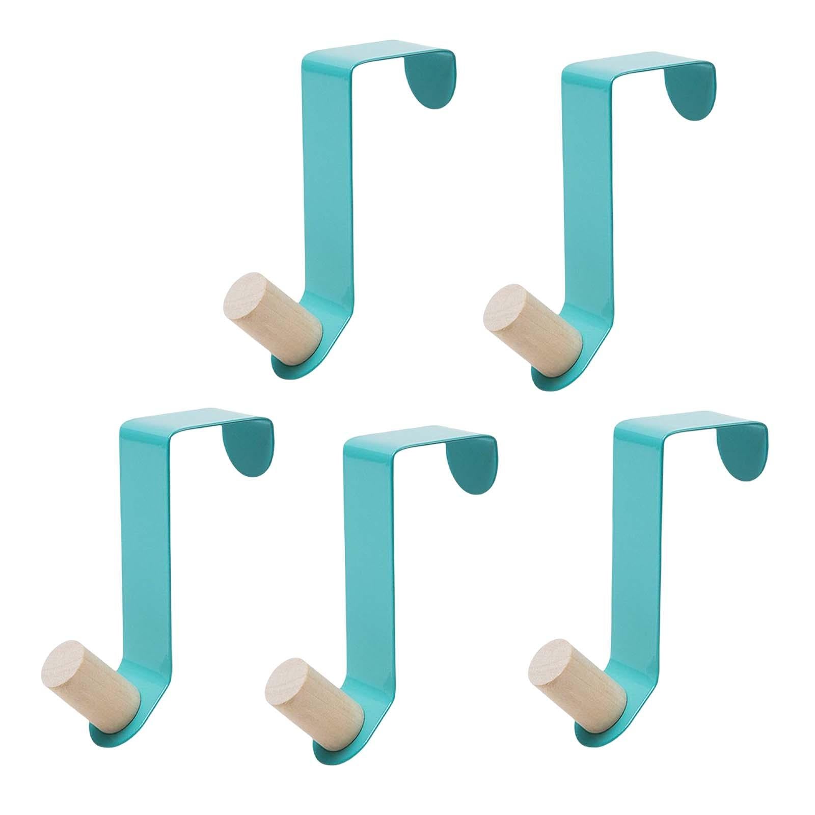 5 Pieces Cabinet Door Hooks Without Drilling Towel Holder for Hats Blue