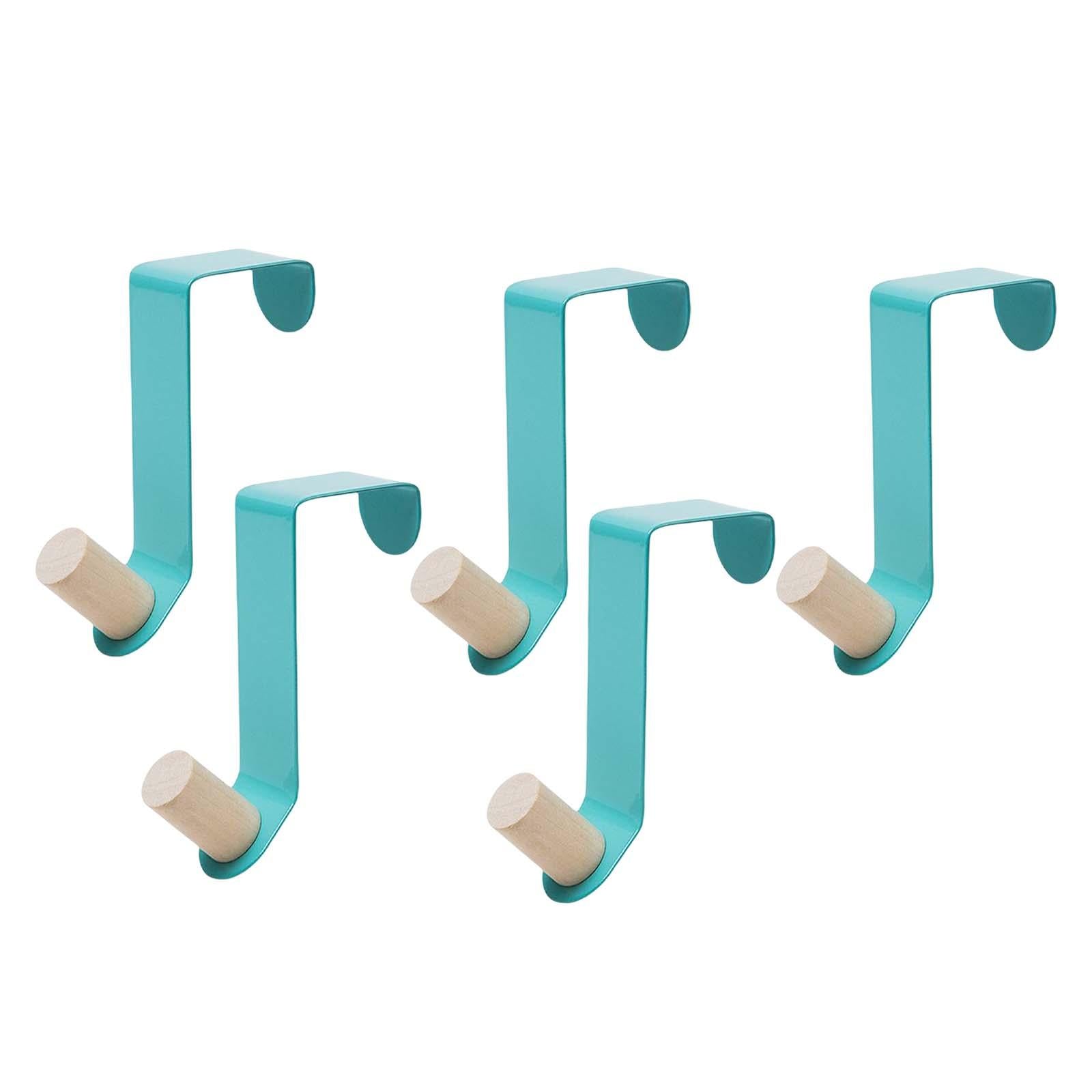 5 Pieces Cabinet Door Hooks Without Drilling Towel Holder for Hats Blue
