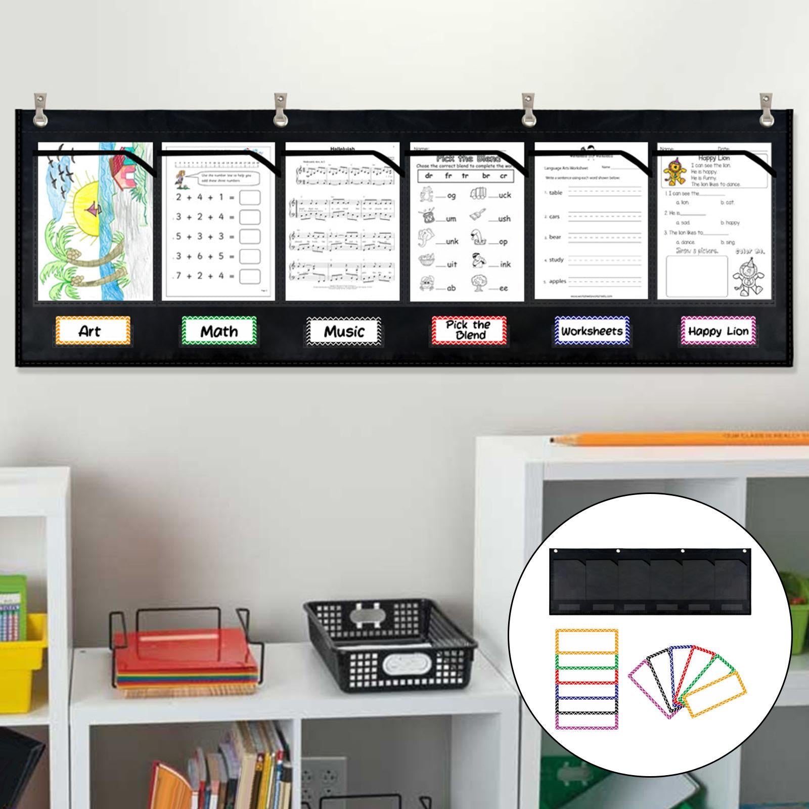 6 Pockets Organization Pocket Chart Hanging Storage Pocket for Wall Office
