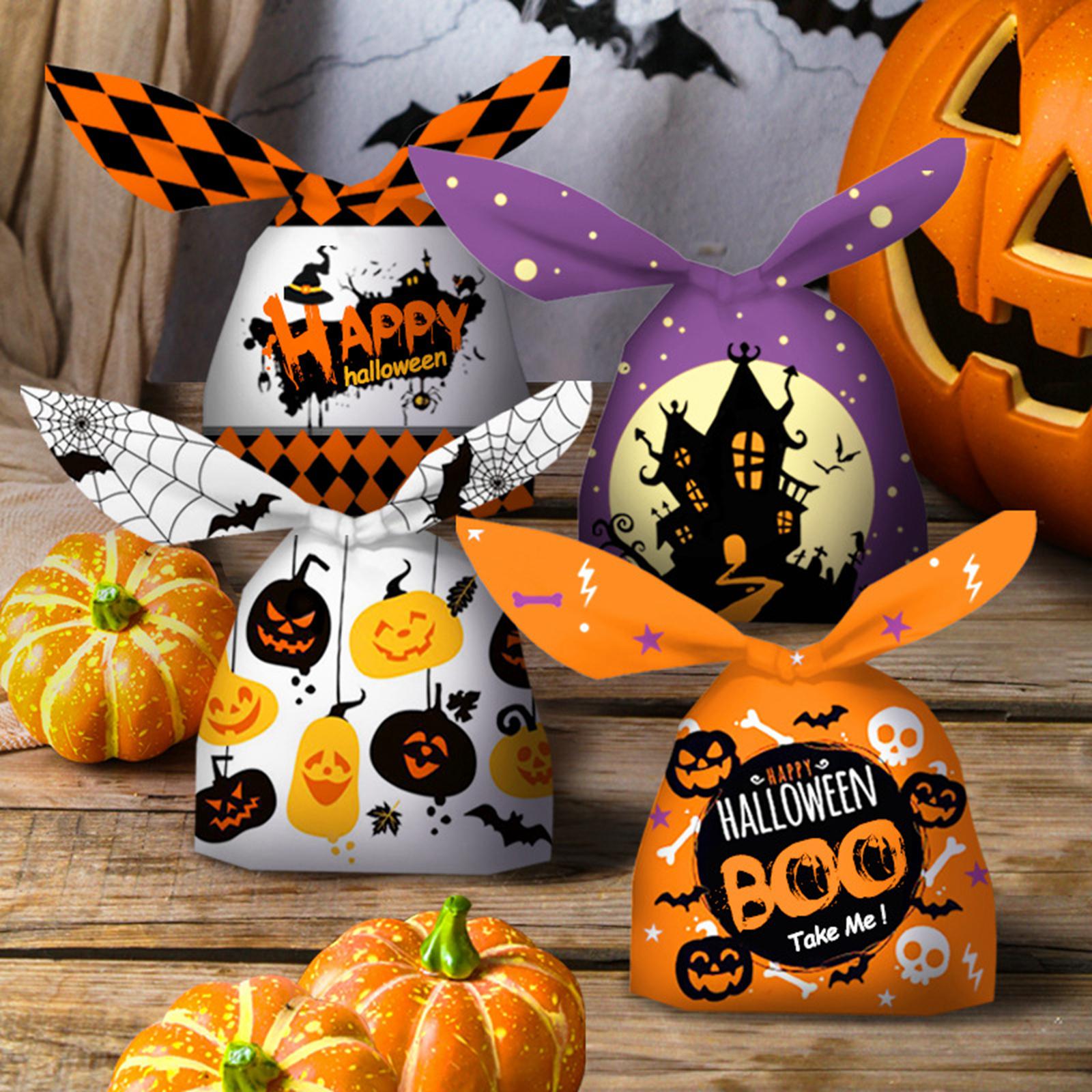 50Pcs Halloween Candy Bags Empty Party Bag for Halloween Party Supplies Orange and White
